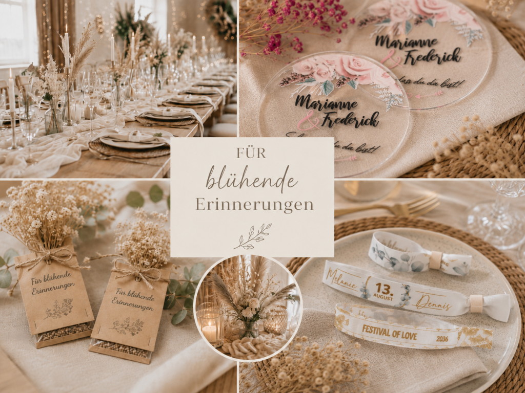 Collage mit drei Ideen f&uuml;r Gastgeschenke zur Hochzeit